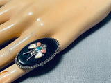 Huge Vintage Native American Navajo Butterfly Turquoise Sterling Silver Ring-Nativo Arts