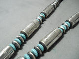 One Of The Biggest Best Native American Navajo Tubule Sterling Silver Turquoise Necklace-Nativo Arts