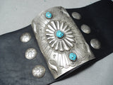 Incredible Vintage Native American Navajo Morenci Turquoise Sterling Silver Bowguard Old-Nativo Arts
