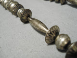 One Of The Best Vintage Native American Navajo Hand Wrought Sterling Silver Bead Necklace Old-Nativo Arts