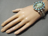 Native American Important Verdy Jake Carico Lake Turquoise Sterling Silver Bracelet Cuff-Nativo Arts