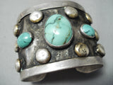 Gigantic Men's Vintage Native American Navajo Damale Turquoise Sterling Silver Bracelet Old-Nativo Arts
