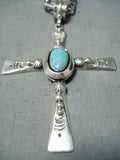 Glorious Native American Navajo Blue Gem Turquoise Sterling Silver Cross Necklace-Nativo Arts