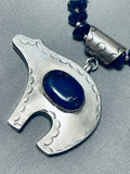 The Best Vintage Native American Navajo Lapis Bear Sterling Silver Necklace- Signed-Nativo Arts