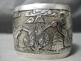Huge Modern Navajo Sterling Silver Hummingbird Scene Bracelet Native American-Nativo Arts
