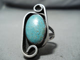 Marvelous Vintage Native American Navajo Kingman Turquoise Sterling Silver Ring Old-Nativo Arts
