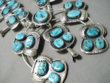 One Of Biggest Vintage Native American Navajo Turquoise Sterling Silver Squash Blossom Necklace-Nativo Arts