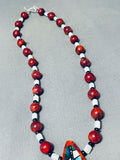 Native American One Of The Best Santo Domingo Coral Turquoise Inlay Sterling Silver Necklace-Nativo Arts