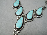 Detailed Vintage Native American Zuni Blue Gem Turquoise Inlay Sterling Silver Necklace-Nativo Arts