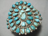 Chunky Rare Vintage Native American Navajo Blue Diamond Turquoise Sterling Silver Bracelet Old-Nativo Arts