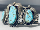 Optimum Vintage Native American Navajo #8 Turquoise Sterling Silver Leaf Bracelet Cuff-Nativo Arts