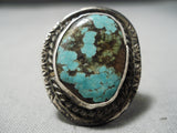 Outstanding Vintage Native American Navajo Green Turquoise Sterling Silver Ring Old-Nativo Arts