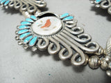 Signed Vintage Native American Navajo Museum Turquoise Sterling Silver Squash Blossom Necklace-Nativo Arts