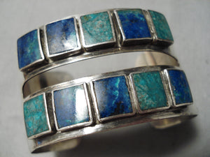 Huge Vintage Native American Navajo Azurite Sterling Silver Bracelet Cuff-Nativo Arts
