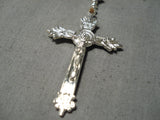 Very Rare Native American Navajo Royston Turquoise Sterling Silver Catholic Rosary Necklace-Nativo Arts
