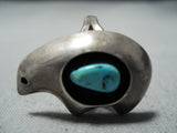 Cute Bear Vintage Native American Navajo Turquoise Sterling Silver Bear Ring Old-Nativo Arts