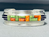 One Of The Most Unique 2 Technique Native American Navajo Gaspeite Sterling Silver Bracelet-Nativo Arts