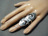 Quam Native American Zuni Inlay Turquoise Jet Roadrunners Sterling Silver Ring-Nativo Arts