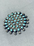 Hypnotic Vintage Native American Zuni Blue Gem Turquoise Cluster Sterling Silver Enormous Pin-Nativo Arts