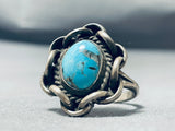 Exceptional Vintage Native American Navajo Blue Diamond Turquoise Sterling Silver Ring-Nativo Arts