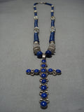 Magnificent Vintage Native American Navajo Lapis Lin Johnson Sterling Silver Necklace-Nativo Arts