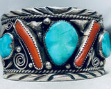 Colossal Donny David Vintage Native American Navajo Turquoise Coral Sterling Silver Bracelet-Nativo Arts