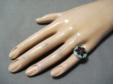 Outstanding Vintage Native American Zuni Blue Gem Turquoise Sterling Silver Ring Old-Nativo Arts