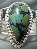 Huge Vintage Native American Navajo Teardrop Spiderweb Green Turquoise Sterling Silver Bracelet-Nativo Arts