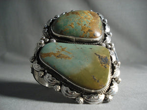 148 Grams Towering Navajo 'Duel Royston' Turquoise Native American Jewelry Silver Bracelet-Nativo Arts