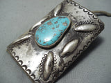 Early 1900's Vintage Native American Navajo Turquoise Sterling Silver Bracelet Bowguard Old-Nativo Arts