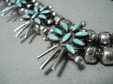 Authentic Women's Vintage Native American Zuni Turquoise Sterling Silver Squash Blossom Necklace-Nativo Arts
