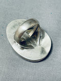 Monumental Native American Navajo Red Agate Sterling Silver Ring Signed Tom Willeto-Nativo Arts