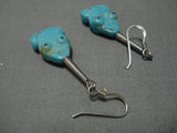 Incredible Vintage Zuni Native American Turquoise Frog Sterling Silver Earrings-Nativo Arts