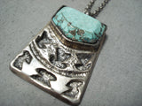 Exquisite Vintage Native American Navajo Green Turquoise Sterling Silver Necklace Old-Nativo Arts