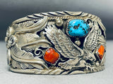 Al Chee Vintage Native American Navajo Eagle Turquoise Sterling Silver Bracelet-Nativo Arts