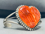 Captivating Native American Navajo Orange Spiny Sterling Silver Gigantic Heart Bracelet-Nativo Arts