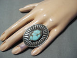 One Of The Biggest Native American Navajo #8 Turquoise Sterling Silver Ring-Nativo Arts