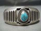 Detailed Vintage Native American Navajo Teadrop Turquoise Sterling Silver Bracelet Cuff Old-Nativo Arts