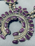 Very Rare Vintage Native American Navajo Purple Shell Sterling Silver Squash Blossom Necklace-Nativo Arts