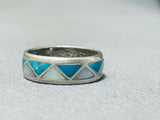 Triangular Turquoise Inlay Vintage Native American Zuni Sterling Silver Ring-Nativo Arts
