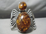 Mind Boggling Vintage Native American Navajo Amber Sterling Silver Bug Bracelet-Nativo Arts