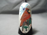 Towering Quam Sr. Native American Zuni Coral Turquoise Sterling Silver Cardinal Ring-Nativo Arts