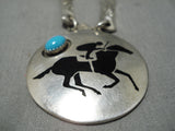 Important Quality Vintage Native American Navajo Turquoise Sterling Silver Necklace Old-Nativo Arts