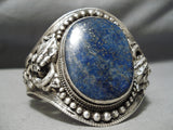 Native American Huge Towering Vintage Navajo Domed Lapis Sterling Silver Bracelet Old-Nativo Arts