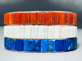 American Flag Very Rare Native American Navajo Lapis Coral Sterling Silver Bracelet-Nativo Arts