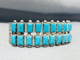 Beautiful Vintage Native American Navajo 22 Kingman Turquoise Squares Sterling Silver Bracelet-Nativo Arts