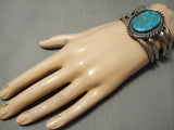 Vivid Rare #8 Turquoise Vintage Native American Navajo Sterling Silver Bracelet-Nativo Arts