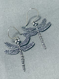 Native American One Of The Most Detailed Ever Navajo Sterling Silver Dragonfly Earrings-Nativo Arts