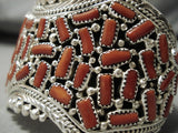 Stunning Native American Navajo Marlene Haley Coral Sterling Silver Bracelet Cuff-Nativo Arts