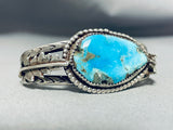 Striking Vintage Native American Navajo Old Kingman Turquoise Sterling Silver Bracelet-Nativo Arts